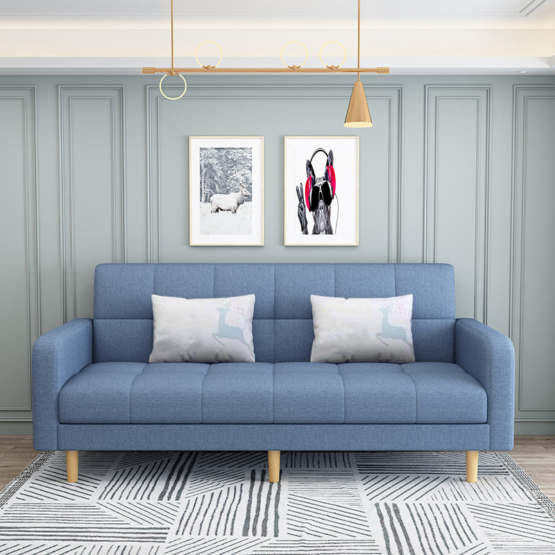 Convertible Biscuit Back Sofa Bed 32.28"High Square Arm Sofa for Apartment Blue Cotton Blend Clearhalo 'furn' 'furn_sofas' 'Furniture' 'furniture_sofas' 'kitchen' 'kitchen_sofas' 'Living Room Furniture' 'Sofa' 'sofas' 4741198