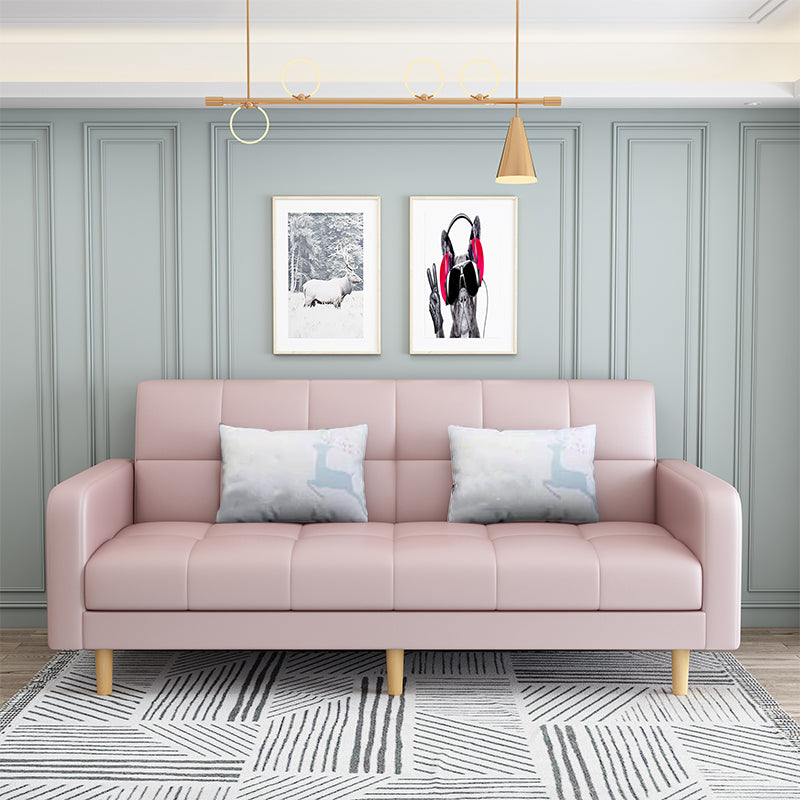 Convertible Biscuit Back Sofa Bed 32.28"High Square Arm Sofa for Apartment Pink Faux Leather Clearhalo 'furn' 'furn_sofas' 'Furniture' 'furniture_sofas' 'kitchen' 'kitchen_sofas' 'Living Room Furniture' 'Sofa' 'sofas' 4741199