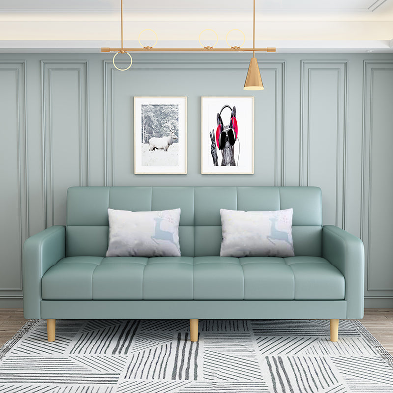 Convertible Biscuit Back Sofa Bed 32.28"High Square Arm Sofa for Apartment Green Faux Leather Clearhalo 'furn' 'furn_sofas' 'Furniture' 'furniture_sofas' 'kitchen' 'kitchen_sofas' 'Living Room Furniture' 'Sofa' 'sofas' 4741203