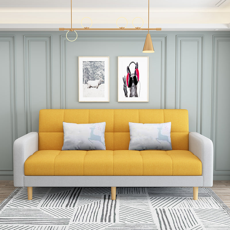 Convertible Biscuit Back Sofa Bed 32.28"High Square Arm Sofa for Apartment Yellow White Cotton Blend Clearhalo 'furn' 'furn_sofas' 'Furniture' 'furniture_sofas' 'kitchen' 'kitchen_sofas' 'Living Room Furniture' 'Sofa' 'sofas' 4741205
