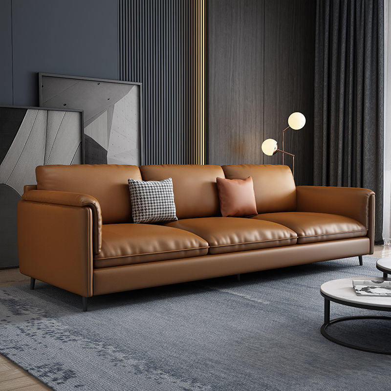 Rectangular Sofa with Pillow Back and Sponge Seat Filled with Imitation Leather Cushions Orange Clearhalo 'furn' 'furn_sofas' 'Furniture' 'furniture_sofas' 'kitchen' 'kitchen_sofas' 'Living Room Furniture' 'Sofa' 'sofas' 4741236