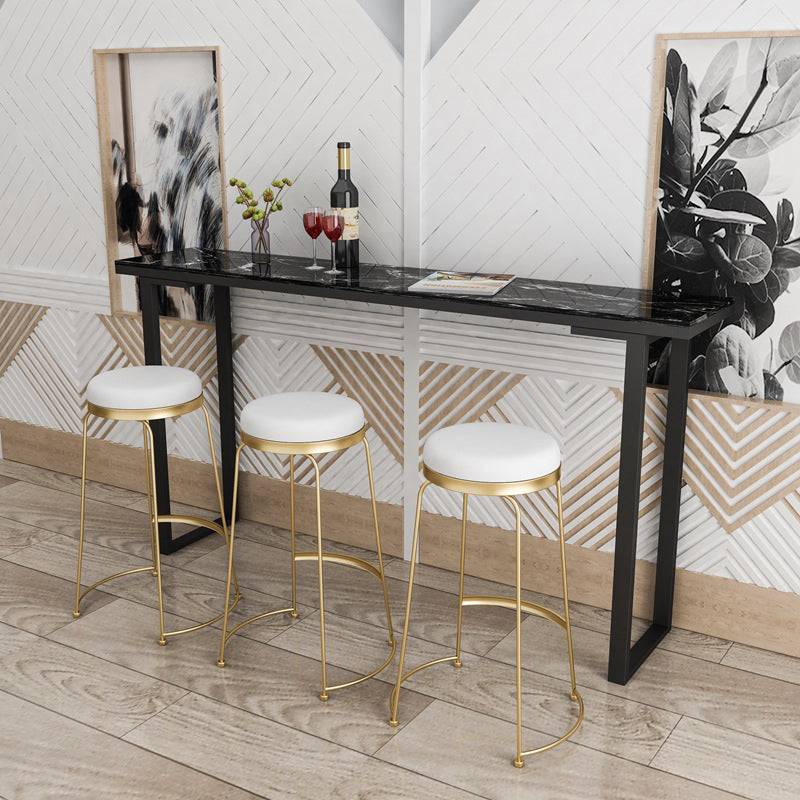 Stone Top Bar Counter Rectangle Contemporary Bar Counter with Sled Base 94.5"L x 15.7"W x 41.3"H Black Without Chairs Clearhalo 'Bar Furniture' 'Bar Tables' 'bar_tables' 'furn' 'furn_bar_tables' 'Furniture' 'furniture_bar_tables' 'Kitchen & Dining Furniture' 4743955