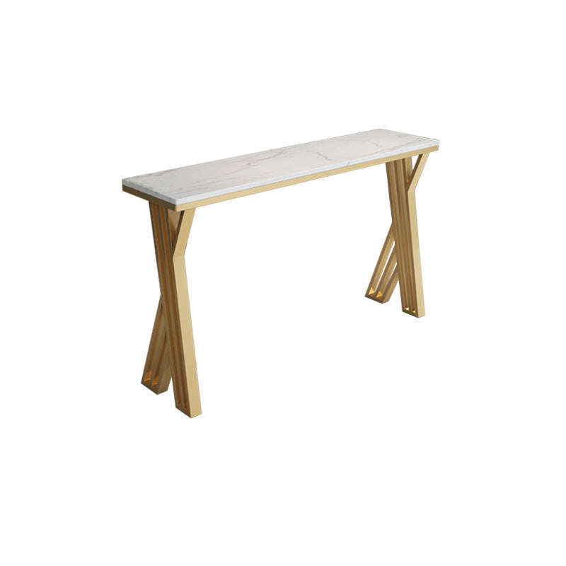 Contemporary Stone Top Bar Counter Rectangle Bar Counter with Sled Base White Without Chairs Clearhalo 'Bar Furniture' 'Bar Tables' 'bar_tables' 'furn' 'furn_bar_tables' 'Furniture' 'furniture_bar_tables' 'Kitchen & Dining Furniture' 4744041