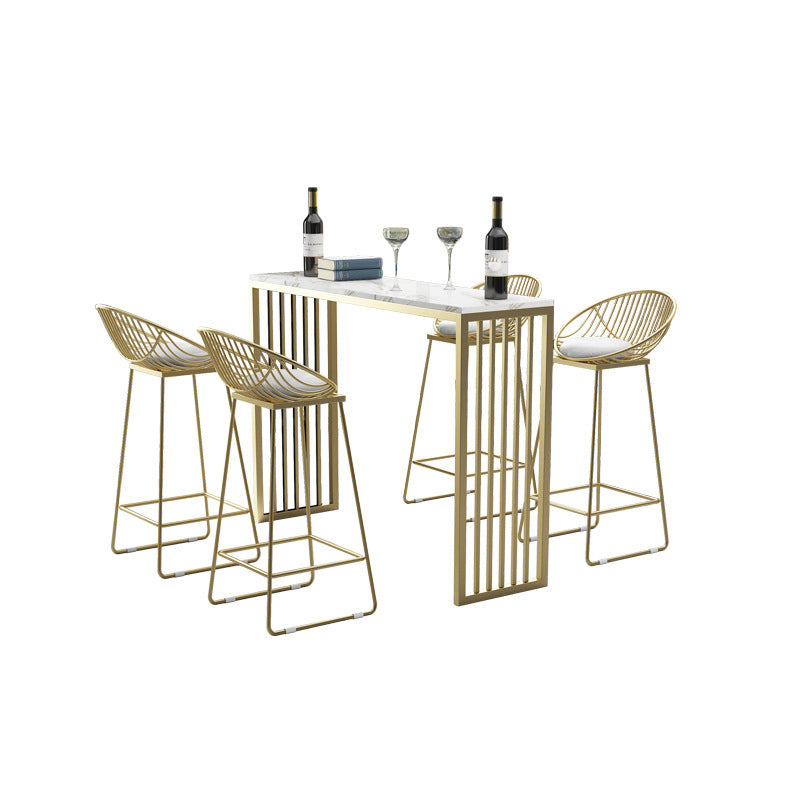 Stone Top Bar Counter Contemporary Rectangle Bar Counter with Sled Base 55.1"L x 15.7"W x 41.3"H White Without Chairs Clearhalo 'Bar Furniture' 'Bar Tables' 'bar_tables' 'furn' 'furn_bar_tables' 'Furniture' 'furniture_bar_tables' 'Kitchen & Dining Furniture' 4744063