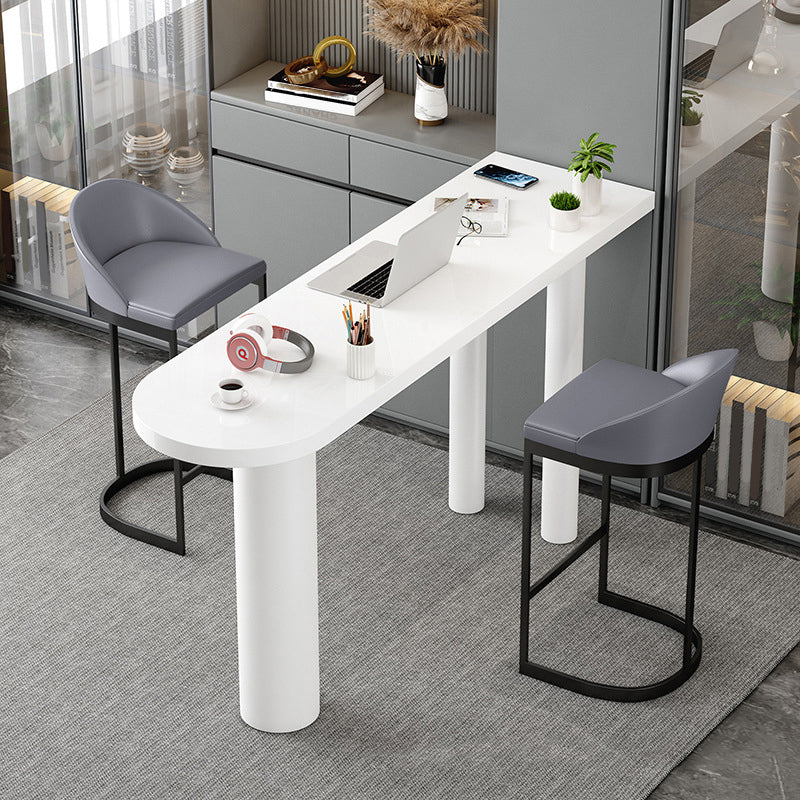 Stone Top Bar Dining Table Contemporary White Bar Dining Table with 3 Legs 74.8"L x 15.7"W x 41.3"H White Without Chairs Clearhalo 'Bar Furniture' 'Bar Tables' 'bar_tables' 'furn' 'furn_bar_tables' 'Furniture' 'furniture_bar_tables' 'Kitchen & Dining Furniture' 4744093