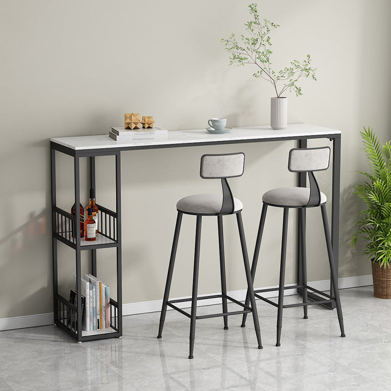 Stone Top Bar Dining Table Industrial Rectangle Bar Dining Table with Sled Base 70.9"L x 15.7"W x 41.3"H Black Without Chairs Clearhalo 'Bar Furniture' 'Bar Tables' 'bar_tables' 'furn' 'furn_bar_tables' 'Furniture' 'furniture_bar_tables' 'Kitchen & Dining Furniture' 4744121
