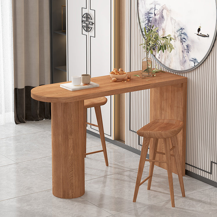 Solid Wood Bar Dining Table Contemporary Bar Table with Sled Base 55.1"L x 17.7"W x 41.3"H Brown Without Chairs Clearhalo 'Bar Furniture' 'Bar Tables' 'bar_tables' 'furn' 'furn_bar_tables' 'Furniture' 'furniture_bar_tables' 'Kitchen & Dining Furniture' 4744141