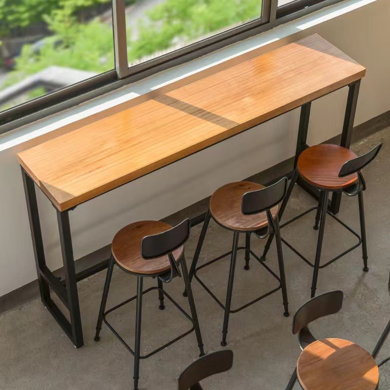 Solid Wood Bar Dining Table Industrial Bar Dining Table with Trestle Base 70.9"L x 15.7"W x 41.3"H Without Chairs Clearhalo 'Bar Furniture' 'Bar Tables' 'bar_tables' 'furn' 'furn_bar_tables' 'Furniture' 'furniture_bar_tables' 'Kitchen & Dining Furniture' 4744173