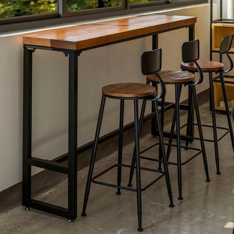 Solid Wood Bar Dining Table Industrial Bar Dining Table with Trestle Base 63"L x 15.7"W x 41.3"H Without Chairs Clearhalo 'Bar Furniture' 'Bar Tables' 'bar_tables' 'furn' 'furn_bar_tables' 'Furniture' 'furniture_bar_tables' 'Kitchen & Dining Furniture' 4744174