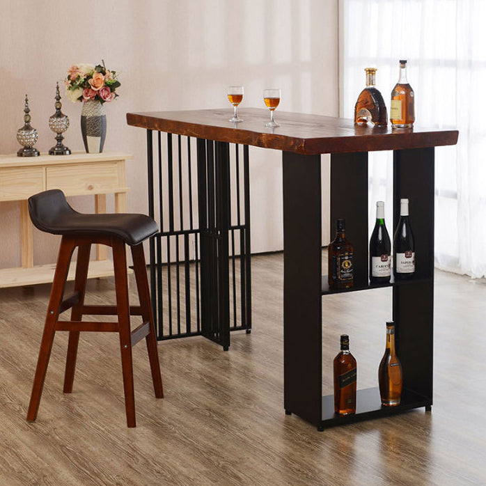 Solid Wood Bar Dining Table Industrial Bar Dining Table with Double Pedestal Base 78.7"L x 23.6"W x 41.3"H Without Chairs Clearhalo 'Bar Furniture' 'Bar Tables' 'bar_tables' 'furn' 'furn_bar_tables' 'Furniture' 'furniture_bar_tables' 'Kitchen & Dining Furniture' 4744188