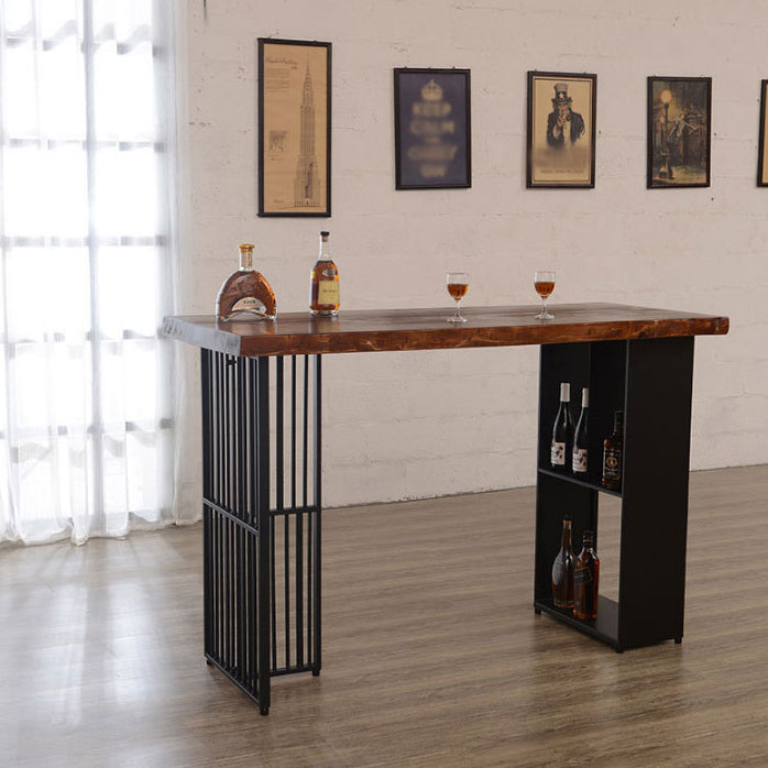 Solid Wood Bar Dining Table Industrial Bar Dining Table with Double Pedestal Base Clearhalo 'Bar Furniture' 'Bar Tables' 'bar_tables' 'furn' 'furn_bar_tables' 'Furniture' 'furniture_bar_tables' 'Kitchen & Dining Furniture' 4744198