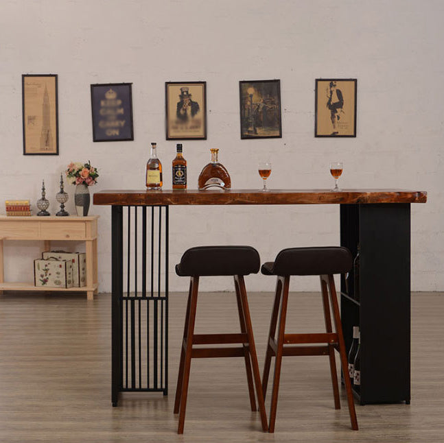 Solid Wood Bar Dining Table Industrial Bar Dining Table with Double Pedestal Base Clearhalo 'Bar Furniture' 'Bar Tables' 'bar_tables' 'furn' 'furn_bar_tables' 'Furniture' 'furniture_bar_tables' 'Kitchen & Dining Furniture' 4744201