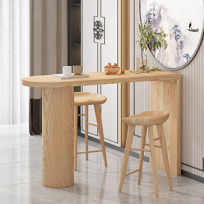 Pine Wood Bar Dining Table Contemporary Bar Table with Sled Base 70.9"L x 15.7"W x 41.3"H Natural Without Chairs Clearhalo 'Bar Furniture' 'Bar Tables' 'bar_tables' 'furn' 'furn_bar_tables' 'Furniture' 'furniture_bar_tables' 'Kitchen & Dining Furniture' 4744211