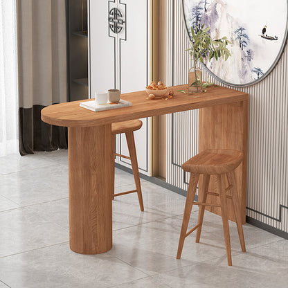 Pine Wood Bar Dining Table Contemporary Bar Table with Sled Base Brown Without Chairs Clearhalo 'Bar Furniture' 'Bar Tables' 'bar_tables' 'furn' 'furn_bar_tables' 'Furniture' 'furniture_bar_tables' 'Kitchen & Dining Furniture' 4744219