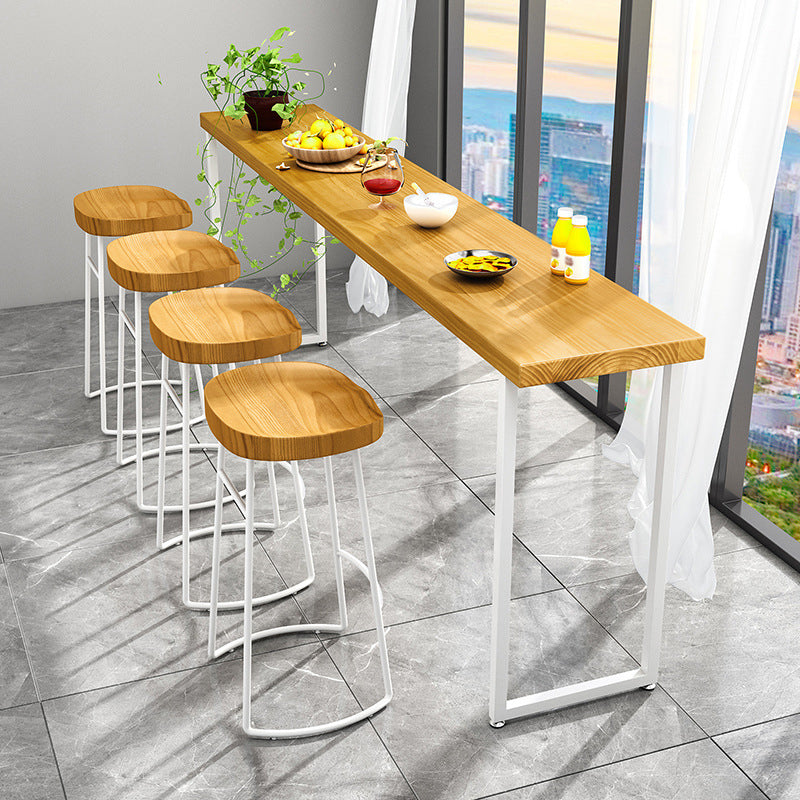 Pine Wood Bar Dining Table Industrial Bar Dining Table with Sled Base in White 110.2"L x 15.7"W x 41.3"H Without Chairs Clearhalo 'Bar Furniture' 'Bar Tables' 'bar_tables' 'furn' 'furn_bar_tables' 'Furniture' 'furniture_bar_tables' 'Kitchen & Dining Furniture' 4744230