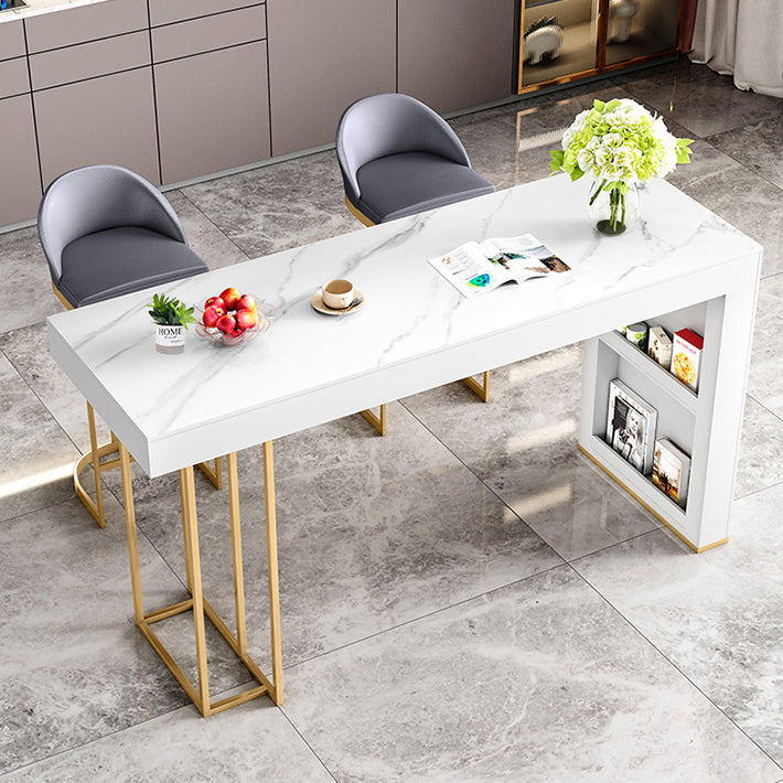 Stone Top Bar Dining Table Traditional Luxury Rectangle Bar Table with Sled Base Clearhalo 'Bar Furniture' 'Bar Tables' 'bar_tables' 'furn' 'furn_bar_tables' 'Furniture' 'furniture_bar_tables' 'Kitchen & Dining Furniture' 4744259