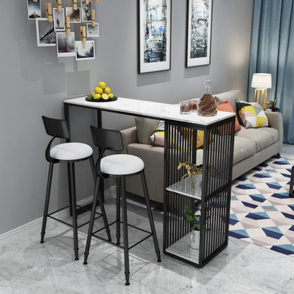 Stone Top Bar Table Traditional Luxury Rectangle Bar Table with Sled Base 39.4"L x 15.7"W x 41.3"H Black Without Chairs Clearhalo 'Bar Furniture' 'Bar Tables' 'bar_tables' 'furn' 'furn_bar_tables' 'Furniture' 'furniture_bar_tables' 'Kitchen & Dining Furniture' 4744273
