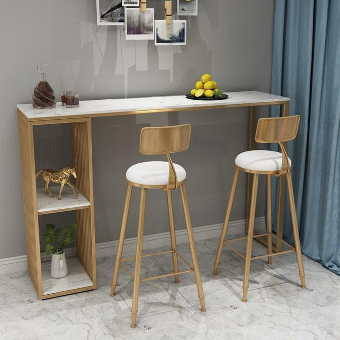 Stone Top Bar Table Traditional Luxury Rectangle Bar Table with Sled Base 55.1"L x 15.7"W x 41.3"H Gold Without Chairs Clearhalo 'Bar Furniture' 'Bar Tables' 'bar_tables' 'furn' 'furn_bar_tables' 'Furniture' 'furniture_bar_tables' 'Kitchen & Dining Furniture' 4744275