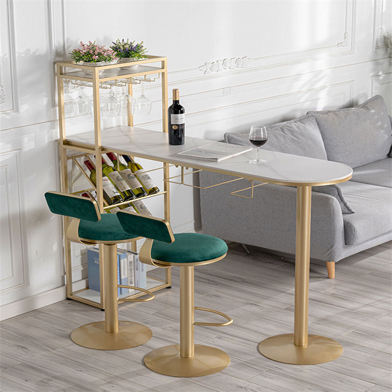 Stone Top Bar Dining Table Traditional Luxury Bar Table with Double Pedestal Base 63"L x 15.7"W x 41.3"H Gold Clearhalo 'Bar Furniture' 'Bar Tables' 'bar_tables' 'Furniture' 'furniture_bar_tables' 'Kitchen & Dining Furniture' 4744308