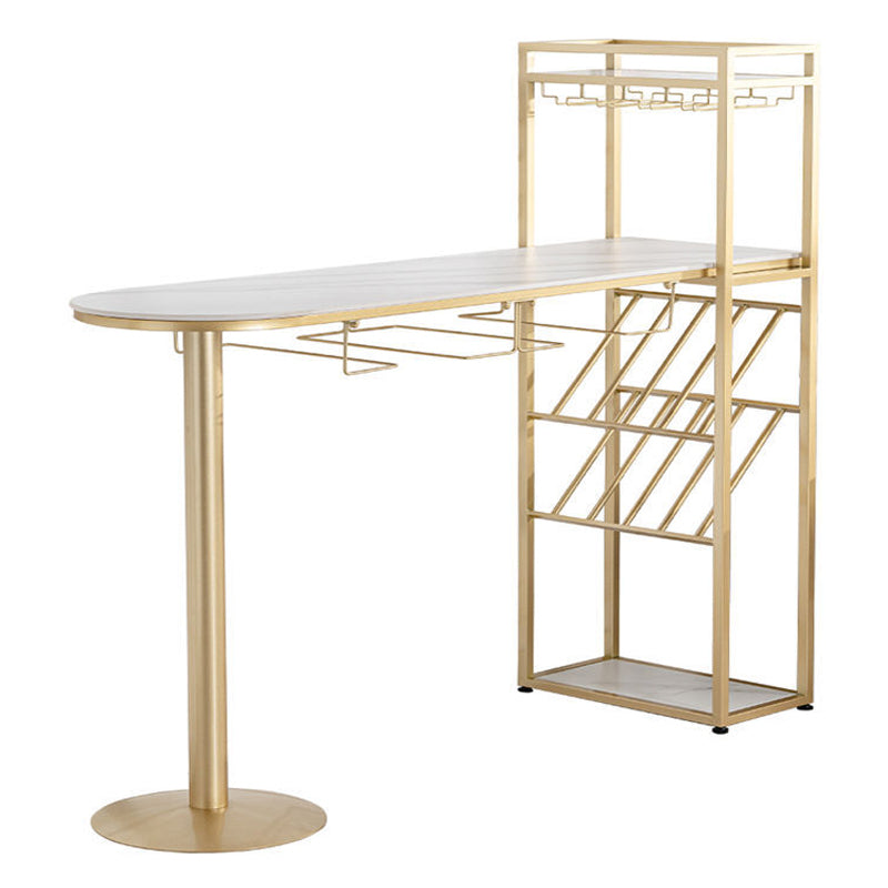 Stone Top Bar Dining Table Traditional Luxury Bar Table with Double Pedestal Base Gold Clearhalo 'Bar Furniture' 'Bar Tables' 'bar_tables' 'Furniture' 'furniture_bar_tables' 'Kitchen & Dining Furniture' 4744310