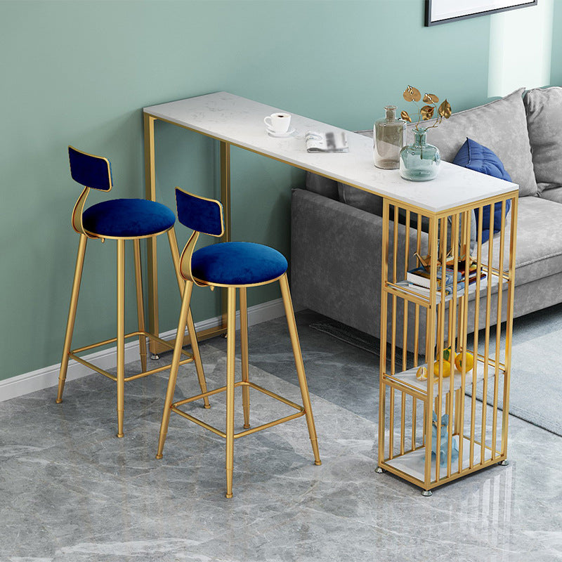 Stone Bar Dining Table Traditional Luxury Rectangle Bar Table with Sled Base White 70.9"L x 15.7"W x 41.3"H Clearhalo 'Bar Furniture' 'Bar Tables' 'bar_tables' 'Furniture' 'furniture_bar_tables' 'Kitchen & Dining Furniture' 4744326