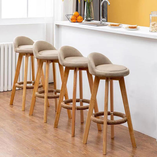 Nordic Indoor Low Back Barstool Swivel Rubberwood Tall Stool with Upholstered Clearhalo 'Bar Furniture' 'Bar Stools' 'bar_stools' 'furn' 'furn_bar_stools' 'Furniture' 'furniture_bar_stools' 'Kitchen & Dining Furniture' 4744443