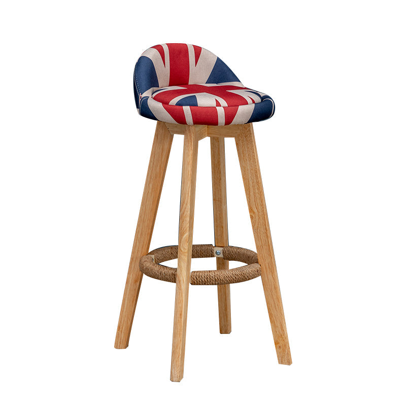 Nordic Indoor Low Back Barstool Swivel Rubberwood Tall Stool with Upholstered Red-White-Blue 1 Piece Clearhalo 'Bar Furniture' 'Bar Stools' 'bar_stools' 'furn' 'furn_bar_stools' 'Furniture' 'furniture_bar_stools' 'Kitchen & Dining Furniture' 4744449