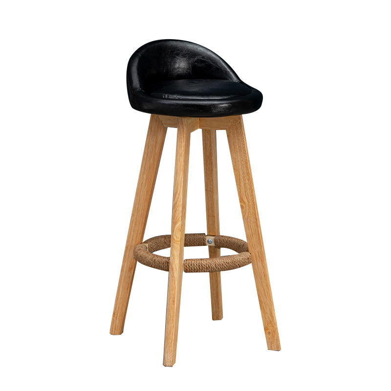 Nordic Indoor Low Back Barstool Swivel Rubberwood Tall Stool with Upholstered Black 1 Piece Clearhalo 'Bar Furniture' 'Bar Stools' 'bar_stools' 'furn' 'furn_bar_stools' 'Furniture' 'furniture_bar_stools' 'Kitchen & Dining Furniture' 4744455