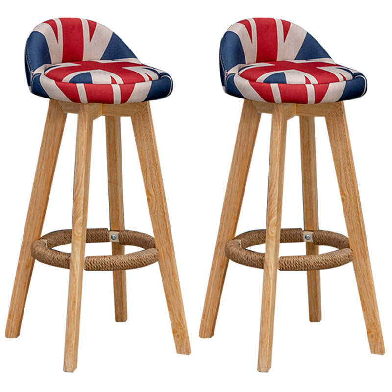 Nordic Indoor Low Back Barstool Swivel Rubberwood Tall Stool with Upholstered Red-White-Blue 2 Piece Set Clearhalo 'Bar Furniture' 'Bar Stools' 'bar_stools' 'furn' 'furn_bar_stools' 'Furniture' 'furniture_bar_stools' 'Kitchen & Dining Furniture' 4744468