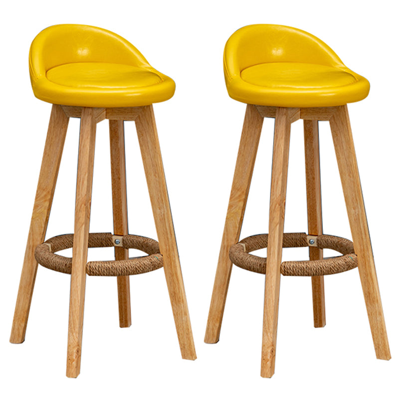 Nordic Indoor Low Back Barstool Swivel Rubberwood Tall Stool with Upholstered Yellow 2 Piece Set Clearhalo 'Bar Furniture' 'Bar Stools' 'bar_stools' 'furn' 'furn_bar_stools' 'Furniture' 'furniture_bar_stools' 'Kitchen & Dining Furniture' 4744470