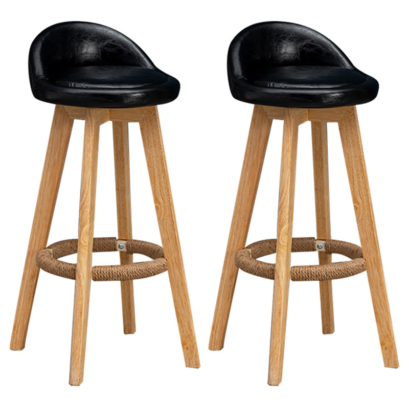 Nordic Indoor Low Back Barstool Swivel Rubberwood Tall Stool with Upholstered Black 2 Piece Set Clearhalo 'Bar Furniture' 'Bar Stools' 'bar_stools' 'furn' 'furn_bar_stools' 'Furniture' 'furniture_bar_stools' 'Kitchen & Dining Furniture' 4744471