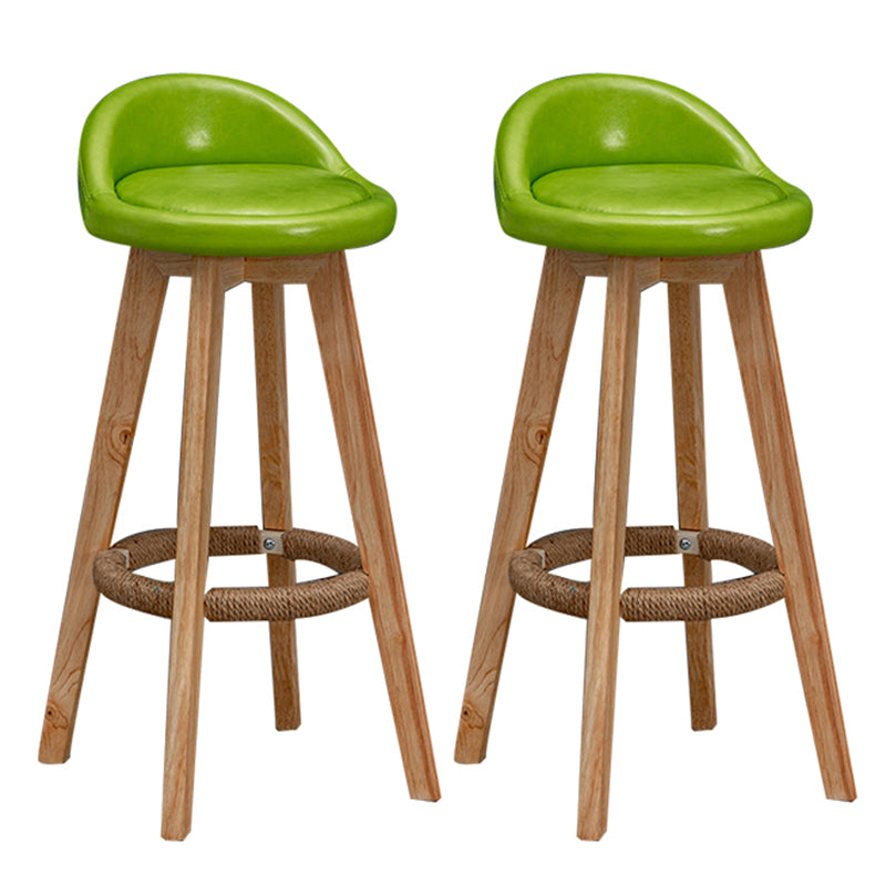 Nordic Indoor Low Back Barstool Swivel Rubberwood Tall Stool with Upholstered Fluorescent Green 2 Piece Set Clearhalo 'Bar Furniture' 'Bar Stools' 'bar_stools' 'furn' 'furn_bar_stools' 'Furniture' 'furniture_bar_stools' 'Kitchen & Dining Furniture' 4744472