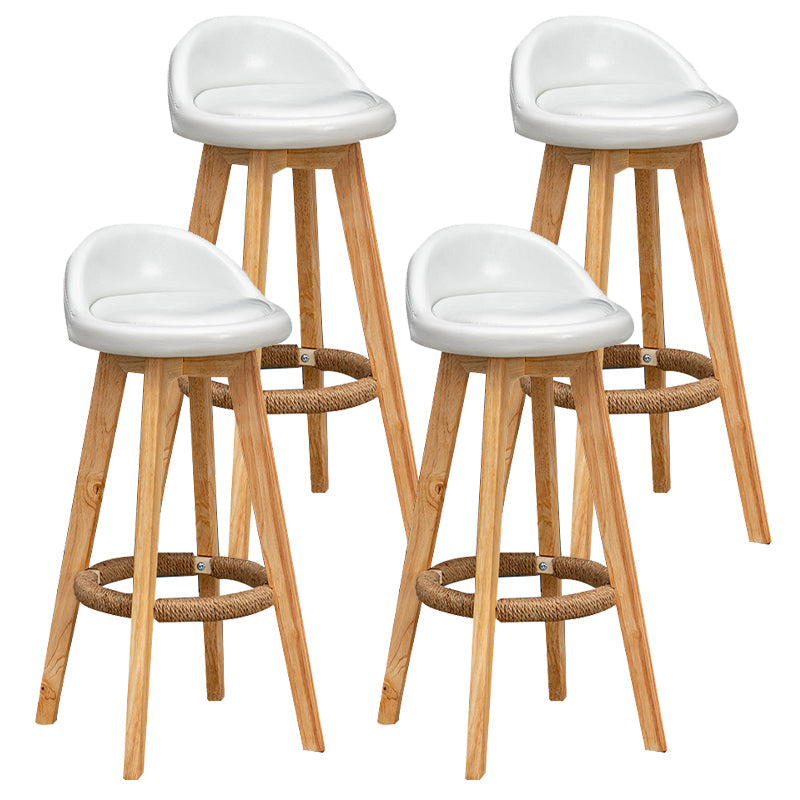 Nordic Indoor Low Back Barstool Swivel Rubberwood Tall Stool with Upholstered White 4 Piece Set Clearhalo 'Bar Furniture' 'Bar Stools' 'bar_stools' 'furn' 'furn_bar_stools' 'Furniture' 'furniture_bar_stools' 'Kitchen & Dining Furniture' 4744477