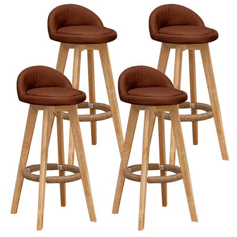 Nordic Indoor Low Back Barstool Swivel Rubberwood Tall Stool with Upholstered Dark Coffee 4 Piece Set Clearhalo 'Bar Furniture' 'Bar Stools' 'bar_stools' 'furn' 'furn_bar_stools' 'Furniture' 'furniture_bar_stools' 'Kitchen & Dining Furniture' 4744478