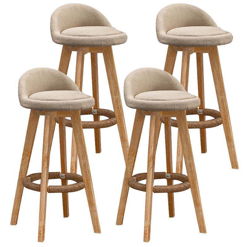 Nordic Indoor Low Back Barstool Swivel Rubberwood Tall Stool with Upholstered Beige 4 Piece Set Clearhalo 'Bar Furniture' 'Bar Stools' 'bar_stools' 'furn' 'furn_bar_stools' 'Furniture' 'furniture_bar_stools' 'Kitchen & Dining Furniture' 4744486