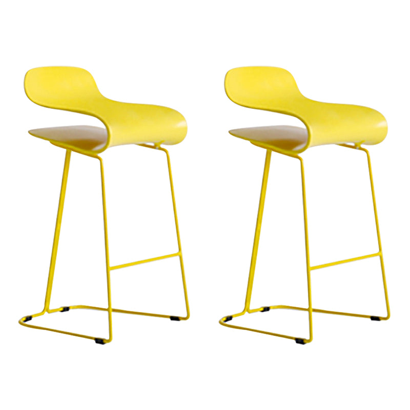 Nordic Stainless Steel Simple Barstool Low Back Indoor Tall Stool with Plastic Seat Yellow 2 Piece Set Counter Stool(26"H) Clearhalo 'Bar Furniture' 'Bar Stools' 'bar_stools' 'furn' 'furn_bar_stools' 'Furniture' 'furniture_bar_stools' 'Kitchen & Dining Furniture' 4744517