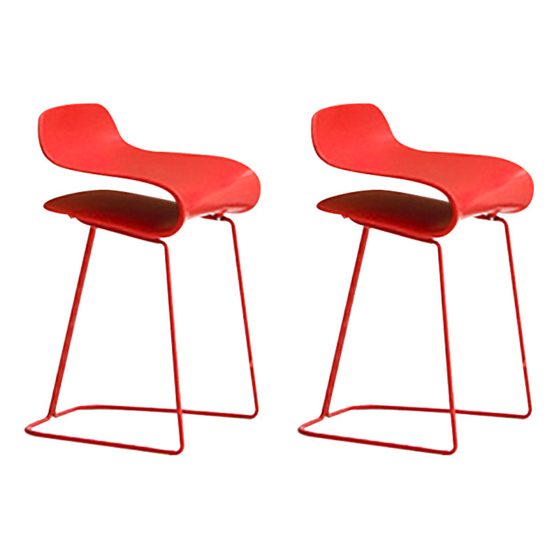 Nordic Stainless Steel Simple Barstool Low Back Indoor Tall Stool with Plastic Seat Red 2 Piece Set Short Stool(22"H) Clearhalo 'Bar Furniture' 'Bar Stools' 'bar_stools' 'furn' 'furn_bar_stools' 'Furniture' 'furniture_bar_stools' 'Kitchen & Dining Furniture' 4744522