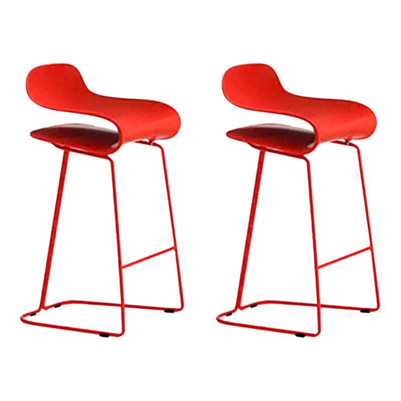 Nordic Stainless Steel Simple Barstool Low Back Indoor Tall Stool with Plastic Seat Red 2 Piece Set Counter Stool(26"H) Clearhalo 'Bar Furniture' 'Bar Stools' 'bar_stools' 'furn' 'furn_bar_stools' 'Furniture' 'furniture_bar_stools' 'Kitchen & Dining Furniture' 4744523