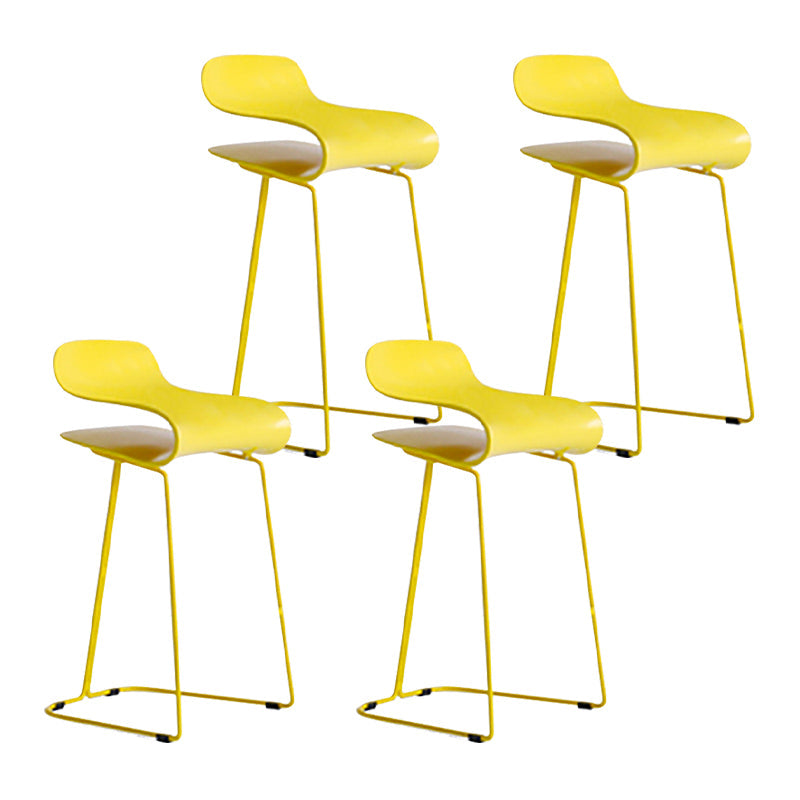 Nordic Stainless Steel Simple Barstool Low Back Indoor Tall Stool with Plastic Seat Yellow 4 Piece Set Short Stool(22"H) Clearhalo 'Bar Furniture' 'Bar Stools' 'bar_stools' 'furn' 'furn_bar_stools' 'Furniture' 'furniture_bar_stools' 'Kitchen & Dining Furniture' 4744531