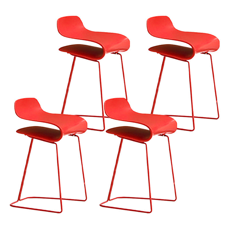 Nordic Stainless Steel Simple Barstool Low Back Indoor Tall Stool with Plastic Seat Red 4 Piece Set Short Stool(22"H) Clearhalo 'Bar Furniture' 'Bar Stools' 'bar_stools' 'furn' 'furn_bar_stools' 'Furniture' 'furniture_bar_stools' 'Kitchen & Dining Furniture' 4744537