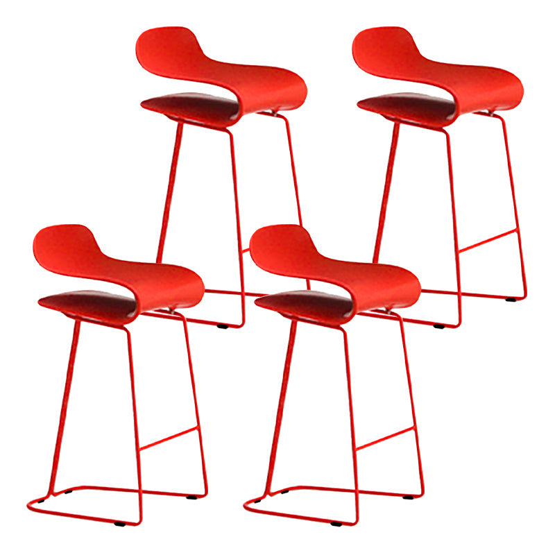 Nordic Stainless Steel Simple Barstool Low Back Indoor Tall Stool with Plastic Seat Red 4 Piece Set Counter Stool(26"H) Clearhalo 'Bar Furniture' 'Bar Stools' 'bar_stools' 'furn' 'furn_bar_stools' 'Furniture' 'furniture_bar_stools' 'Kitchen & Dining Furniture' 4744538