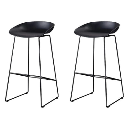 Nordic Indoor Simple Barstool Low Back Steel Tall Stool with Plastic Seat Black 2 Piece Set Clearhalo 'Bar Furniture' 'Bar Stools' 'bar_stools' 'furn' 'furn_bar_stools' 'Furniture' 'furniture_bar_stools' 'Kitchen & Dining Furniture' 4744548