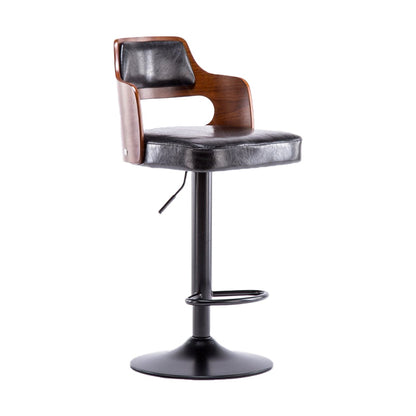 Nordic Style Leather Upholstered Barstool Adjustable Height Swivel single Bar Stool Black-Brown Clearhalo 'Bar Furniture' 'Bar Stools' 'bar_stools' 'furn' 'furn_bar_stools' 'Furniture' 'furniture_bar_stools' 'Kitchen & Dining Furniture' 4744601