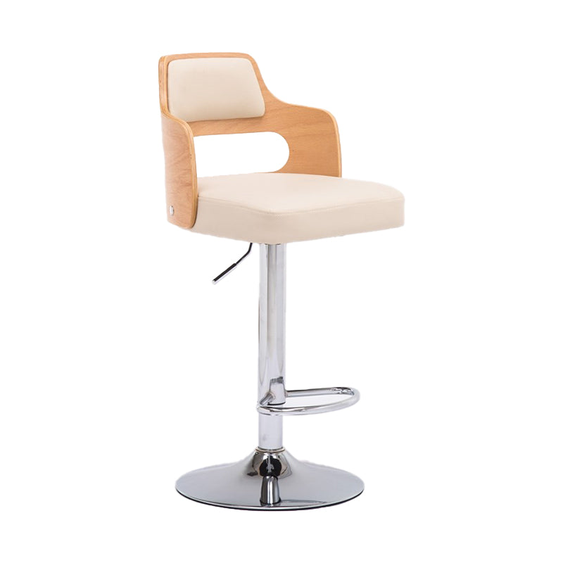 Nordic Style Leather Upholstered Barstool Adjustable Height Swivel single Bar Stool White-Brown Clearhalo 'Bar Furniture' 'Bar Stools' 'bar_stools' 'furn' 'furn_bar_stools' 'Furniture' 'furniture_bar_stools' 'Kitchen & Dining Furniture' 4744602