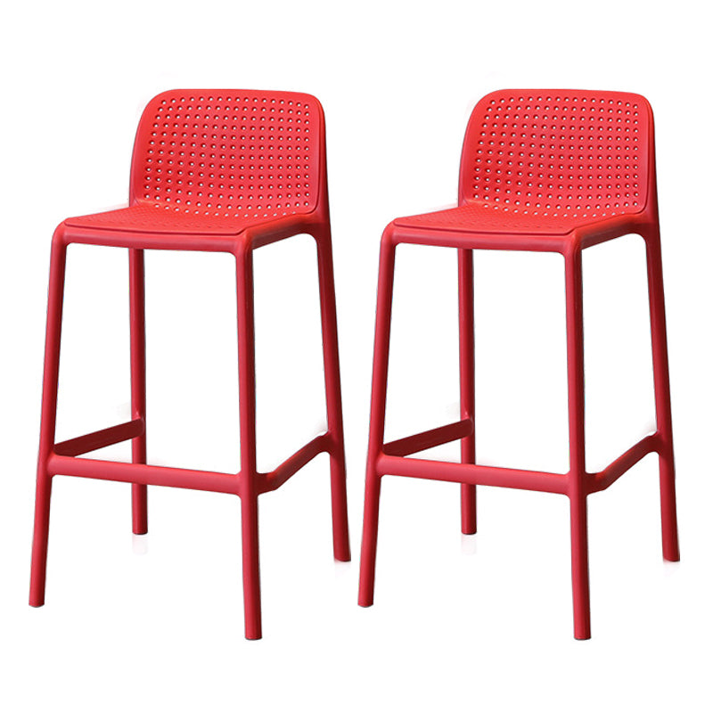 Modern Style Low Back Bar-stool Square Counter Bar Stool with Plastic Legs Red 2 Piece Set Short Stool(22"H) Clearhalo 'Bar Furniture' 'Bar Stools' 'bar_stools' 'furn' 'furn_bar_stools' 'Furniture' 'furniture_bar_stools' 'Kitchen & Dining Furniture' 4744679