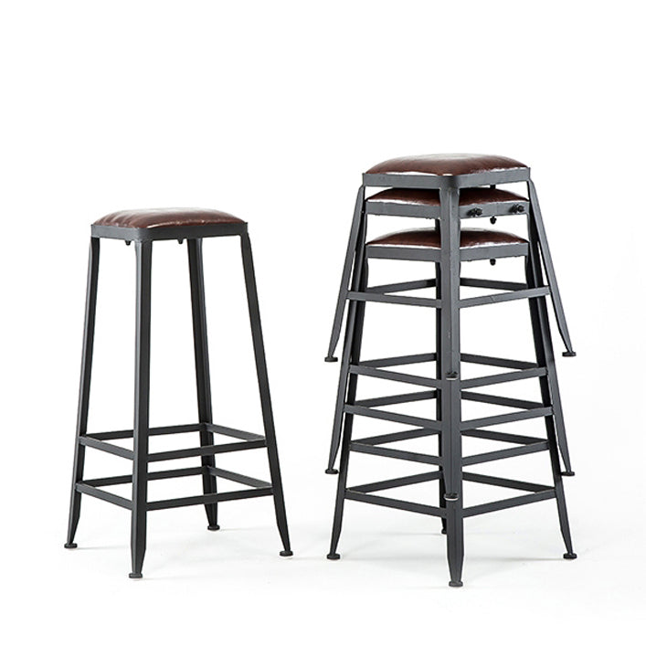 Industrial Footrest Armless Barstool Leather Stackable Coffee Shop Stool Clearhalo 'Bar Furniture' 'Bar Stools' 'bar_stools' 'furn' 'furn_bar_stools' 'Furniture' 'furniture_bar_stools' 'Kitchen & Dining Furniture' 4744793