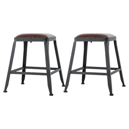 Industrial Footrest Armless Barstool Leather Stackable Coffee Shop Stool Backless 2 Piece Set Short Stool(18"H) Clearhalo 'Bar Furniture' 'Bar Stools' 'bar_stools' 'furn' 'furn_bar_stools' 'Furniture' 'furniture_bar_stools' 'Kitchen & Dining Furniture' 4744794