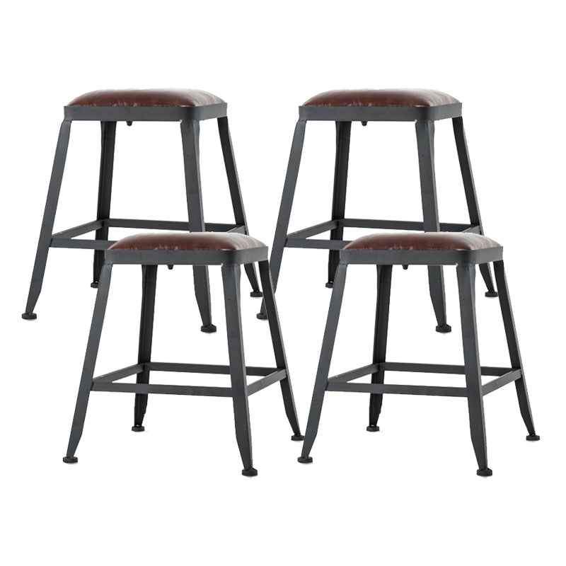 Industrial Footrest Armless Barstool Leather Stackable Coffee Shop Stool Backless 4 Piece Set Short Stool(18"H) Clearhalo 'Bar Furniture' 'Bar Stools' 'bar_stools' 'furn' 'furn_bar_stools' 'Furniture' 'furniture_bar_stools' 'Kitchen & Dining Furniture' 4744795