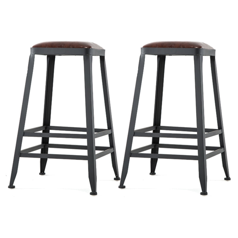 Industrial Footrest Armless Barstool Leather Stackable Coffee Shop Stool Backless 2 Piece Set Counter Stool(26"H) Clearhalo 'Bar Furniture' 'Bar Stools' 'bar_stools' 'furn' 'furn_bar_stools' 'Furniture' 'furniture_bar_stools' 'Kitchen & Dining Furniture' 4744796