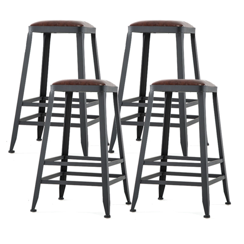 Industrial Footrest Armless Barstool Leather Stackable Coffee Shop Stool Backless 4 Piece Set Counter Stool(26"H) Clearhalo 'Bar Furniture' 'Bar Stools' 'bar_stools' 'furn' 'furn_bar_stools' 'Furniture' 'furniture_bar_stools' 'Kitchen & Dining Furniture' 4744797